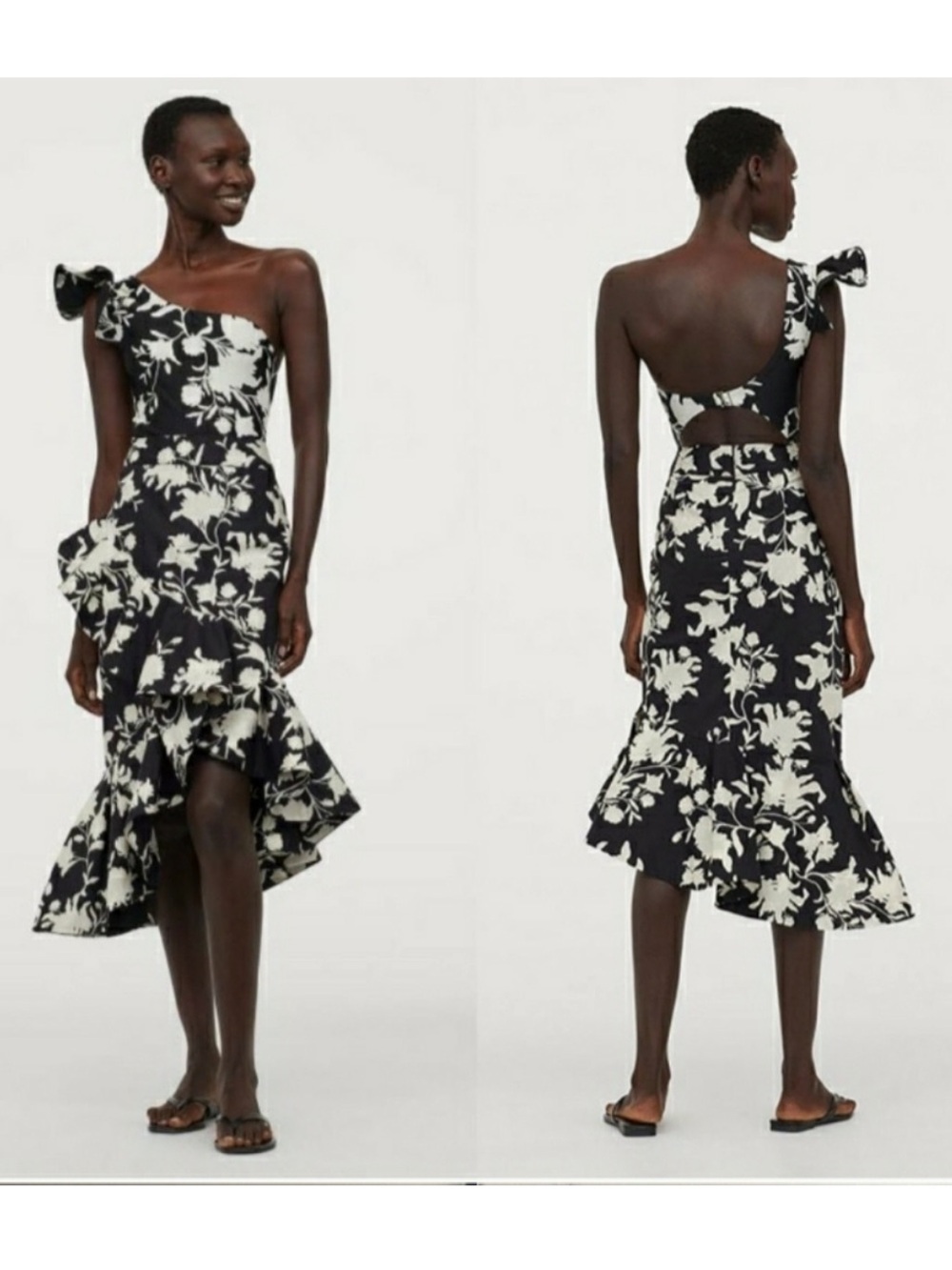 Johanna Ortiz H&M Black and Cream Asymmetrical Ruffle Skirt